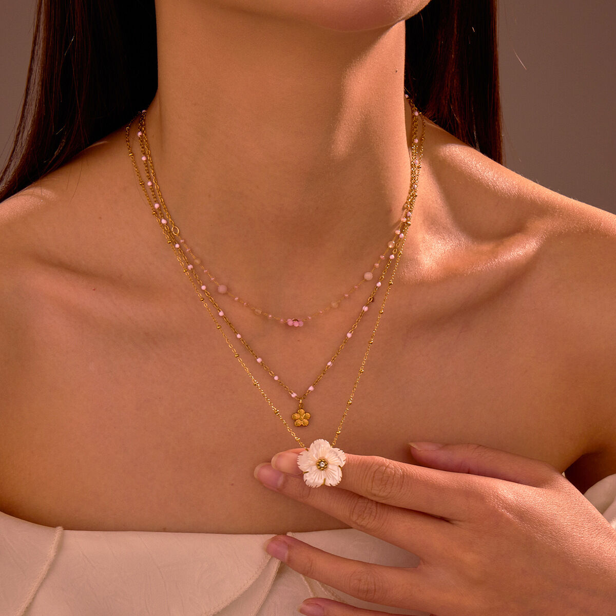 1 Piece Sweet Flower Stainless Steel Waterproof Gold Color Pendant Necklace