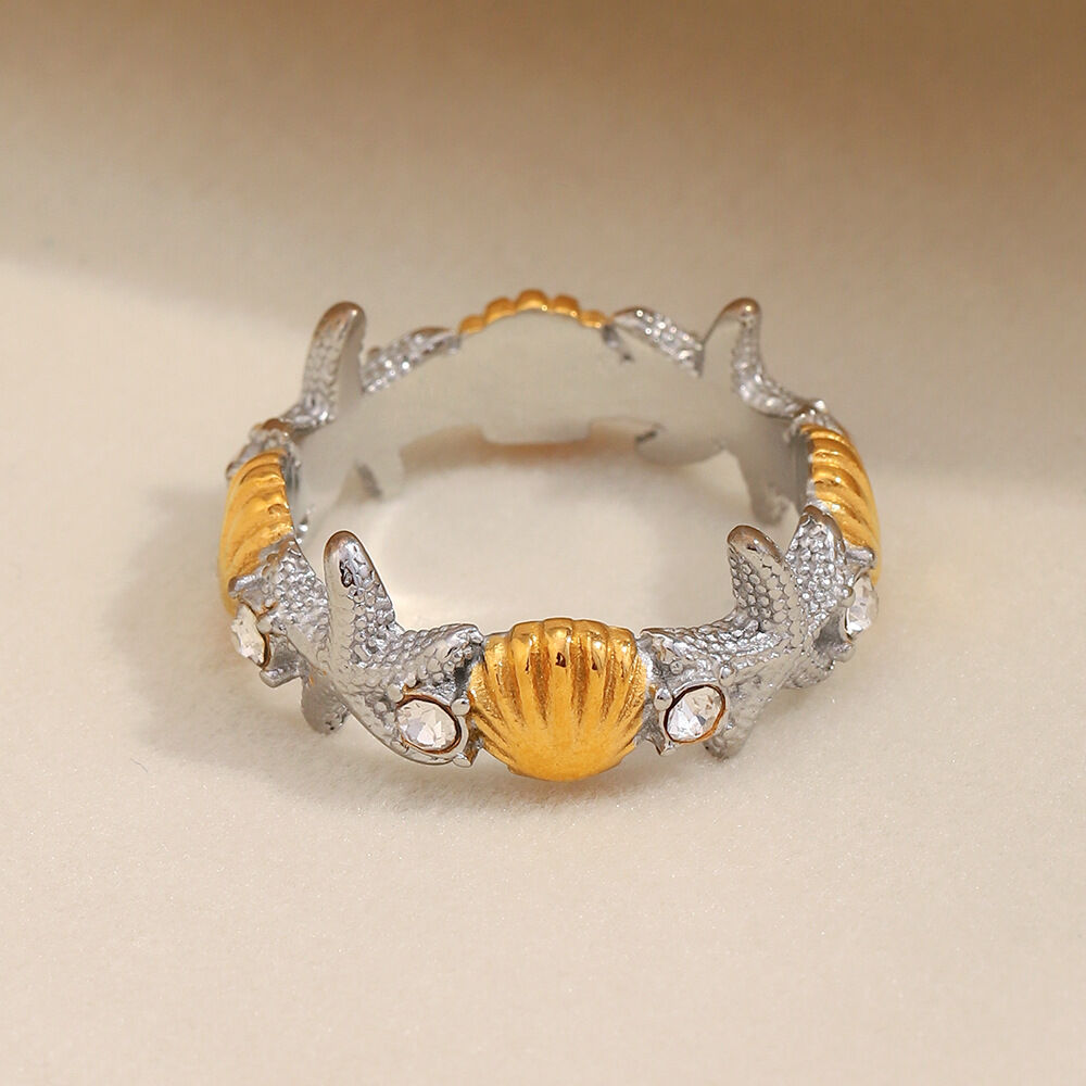 1 Piece Designable Starfish & Shell Stainless Steel Waterproof Gold Color Statement Rings
