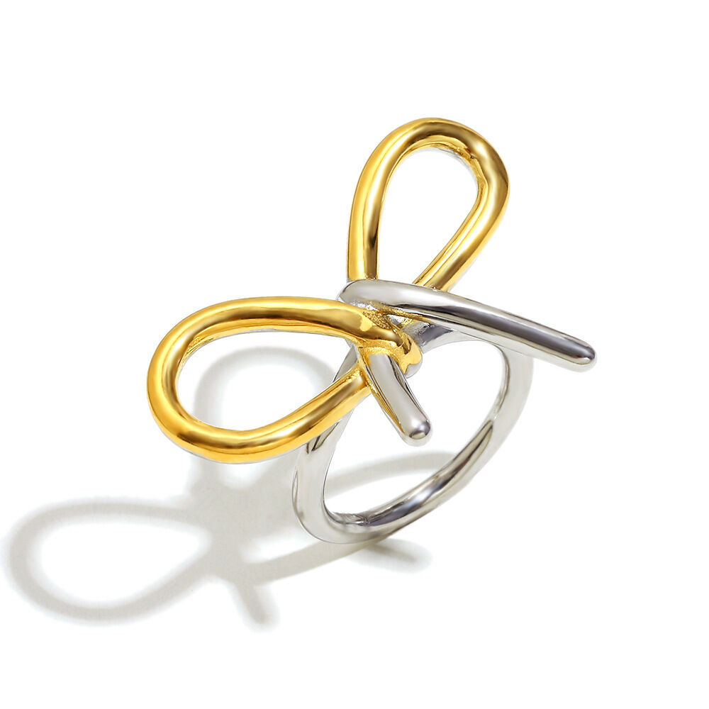 1 Stück Romantische Serie Elegante unregelmäßige Form Edelstahl Wasserdicht Goldfarben Statement-Ringe Bild4