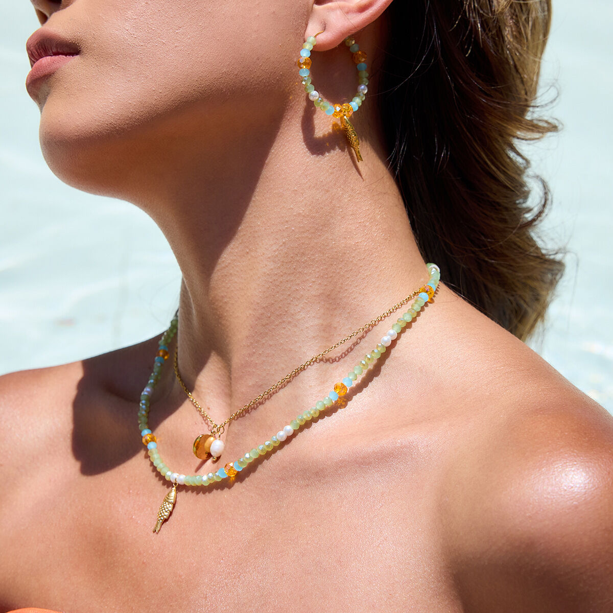 Set di gioielli da donna color oro con perline eteree in acciaio inossidabile, impermeabili, 1 pezzo 2