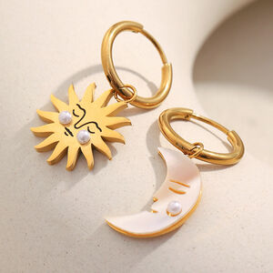 1 Pair Sun&Moon Stainless Steel Waterproof Gold Color Shell Drop Earrings h5 Picture3