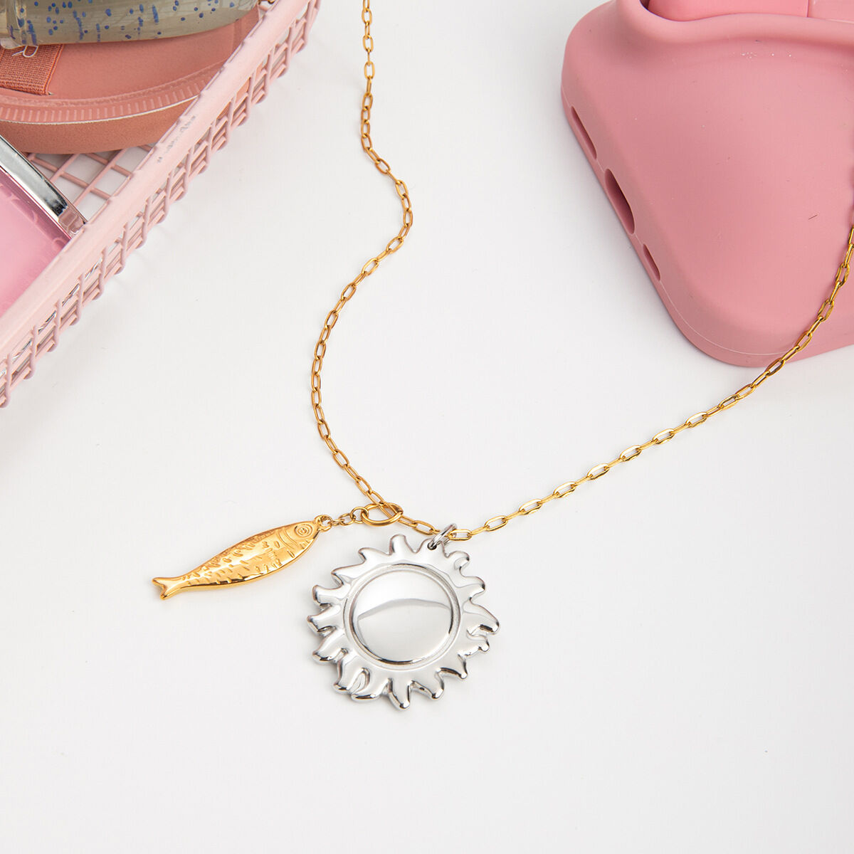 1 Piece Classic Daily Sun Stainless Steel Waterproof Gold Color Women's Pendant Necklaces Picture5
