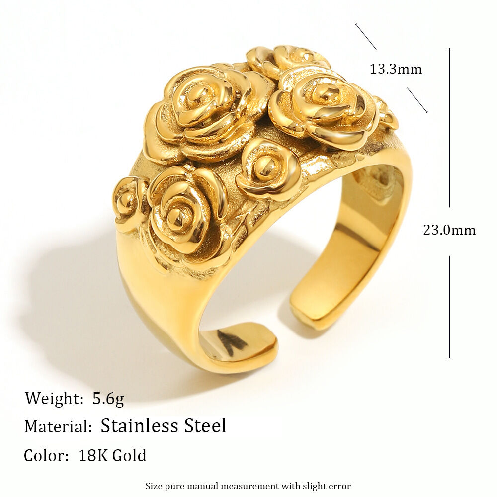 1 Piece Romantic Flower Stainless Steel Waterproof Gold Color Statement Rings Picture6
