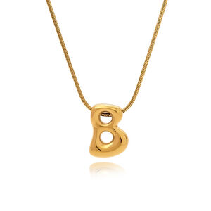 Collier Pendentif Femme Classique En Acier Inoxydable, Couleur Or, Avec Lettre (1 Pièce) h5