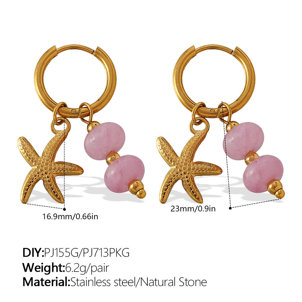 1 Pair Oceanic Stainless Steel Waterproof Gold Color Drop Earrings 