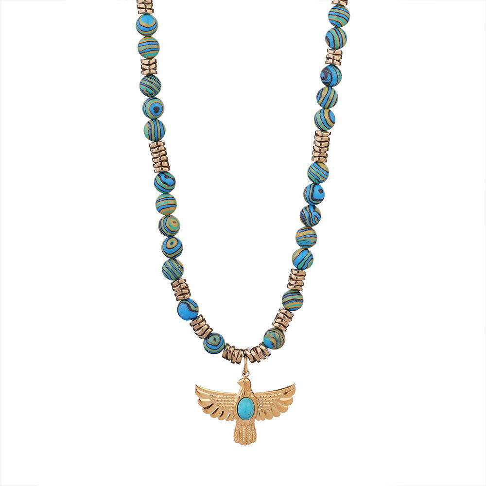 1 Piece Classic Eagle Natural Stones Gold Color Women's Beaded Necklaces h5 