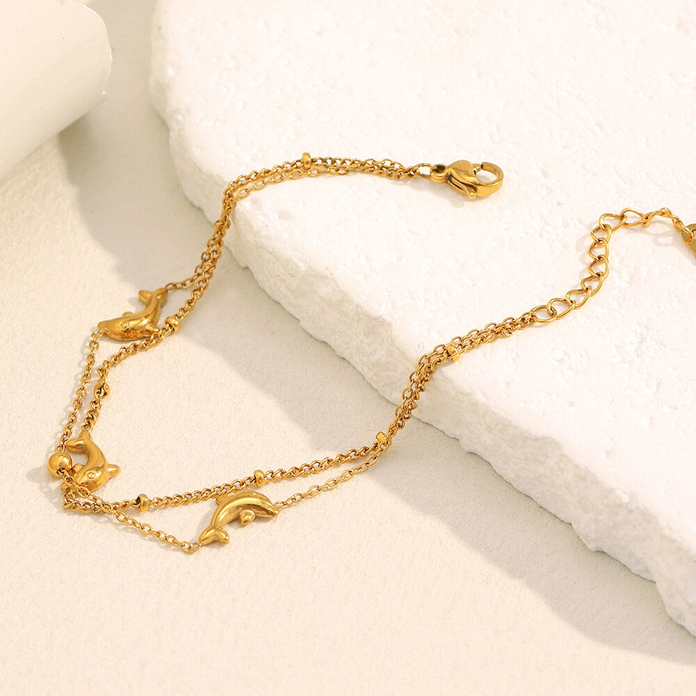 Pulsera de acero inoxidable con dije de delfín natural, color dorado, resistente al agua, para mujer, 1 pieza h5Imagen2