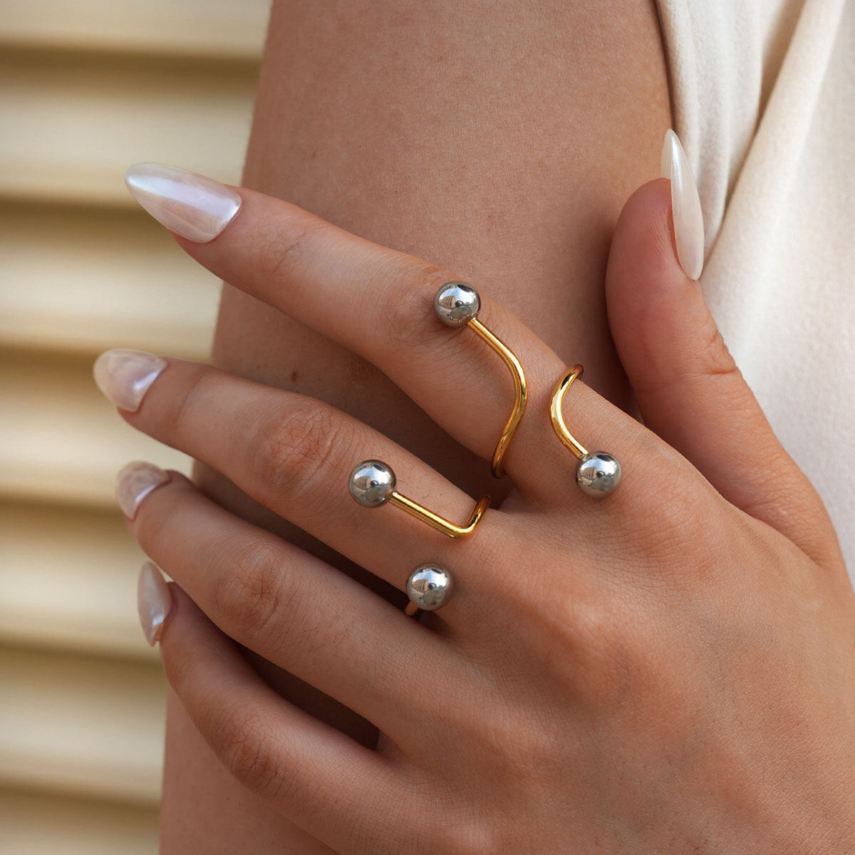 1 Piece  Simple Lines Stainless Steel Waterproof  Gold Color Statement Rings