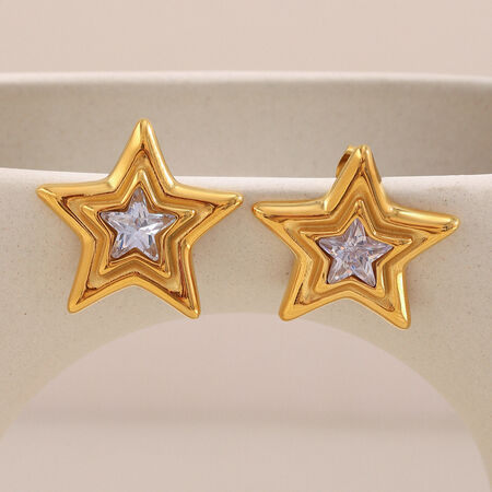 1 Pair Simple Classic Star Stainless Steel Waterproof Gold Color Women's Stud Earrings