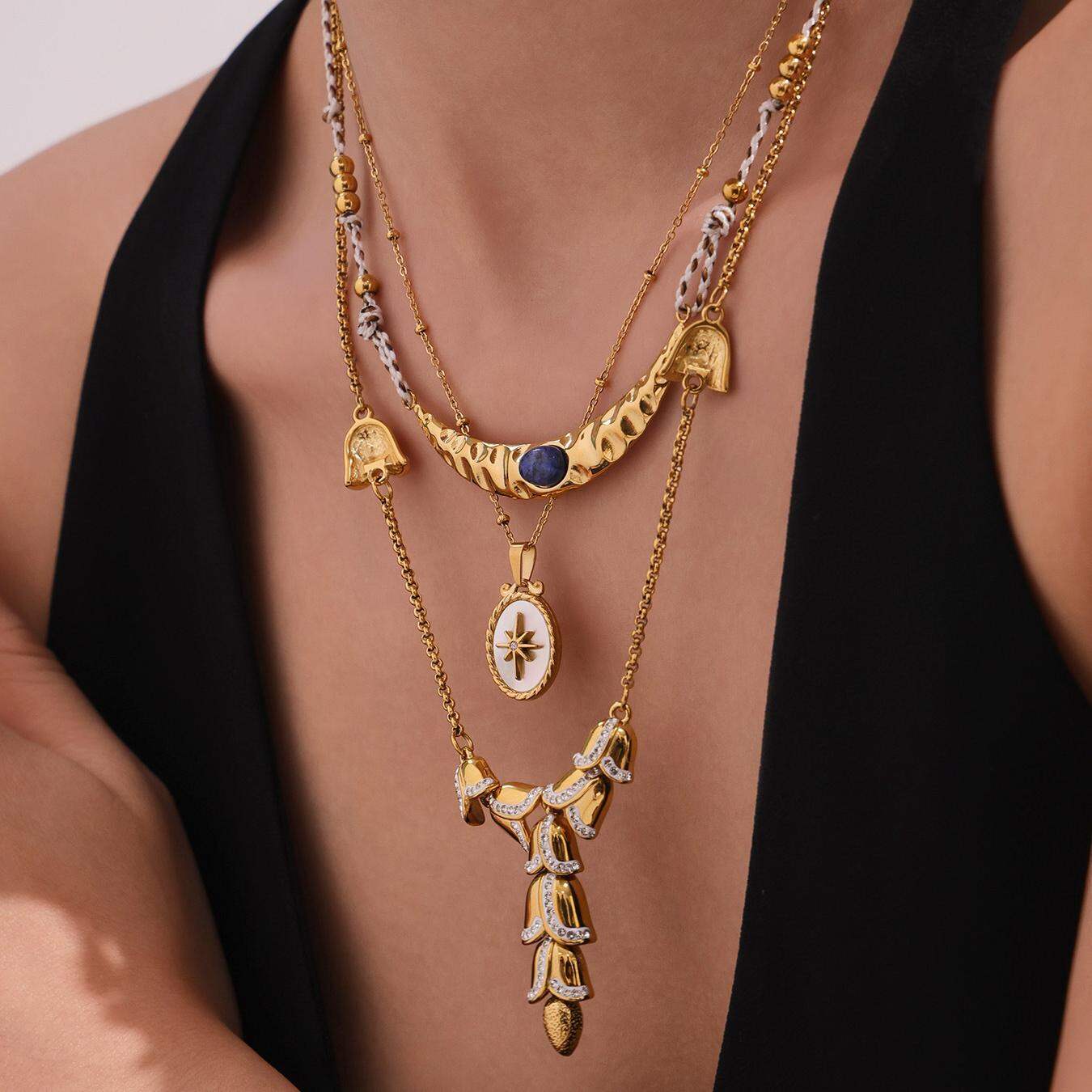 1 Piece Chic Stainless Steel Waterproof Gold Color Natural Stone Women's Pendant Necklaces h5 Picture6