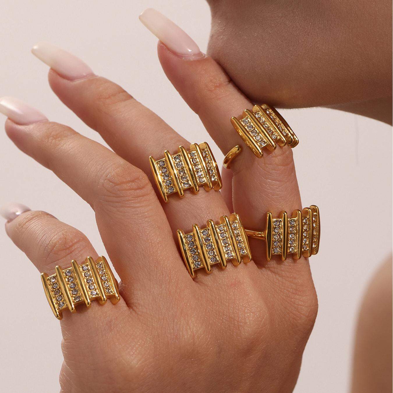 1 Piece Modern Rectangle Stainless Steel Waterproof Gold Color Statement Rings