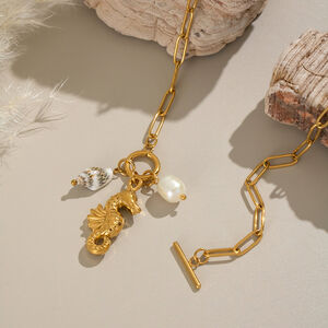 1 Piece Sea Horse Stainless Steel Waterproof Gold Color Pendant Necklace h5 Picture3