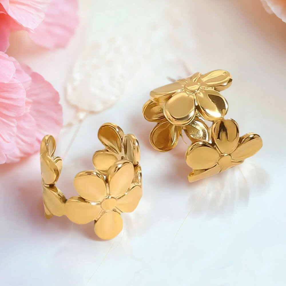 1 Piece Simple Flower Stainless Steel Waterproof Gold Color Women's Ear Cuffs h5Picture5