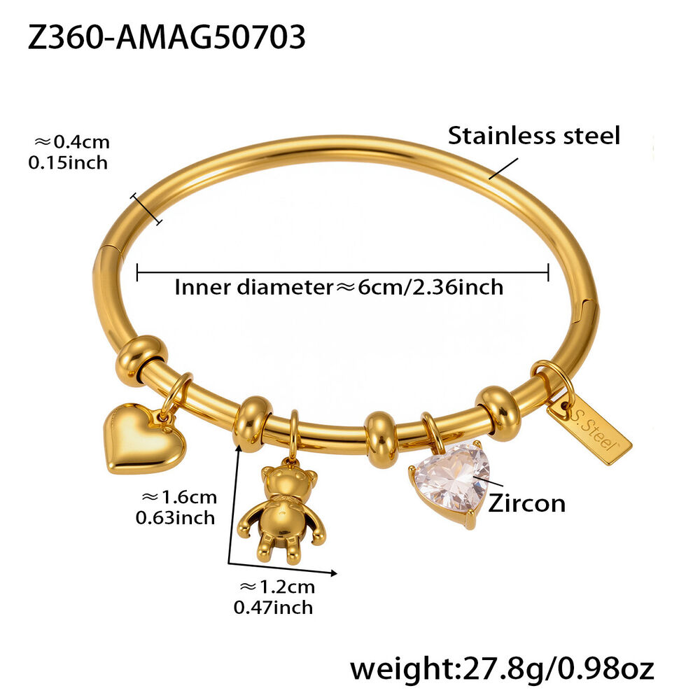1 Piece Cute Bear Stainless Steel Waterproof Gold Color Women's Charm Bracelets