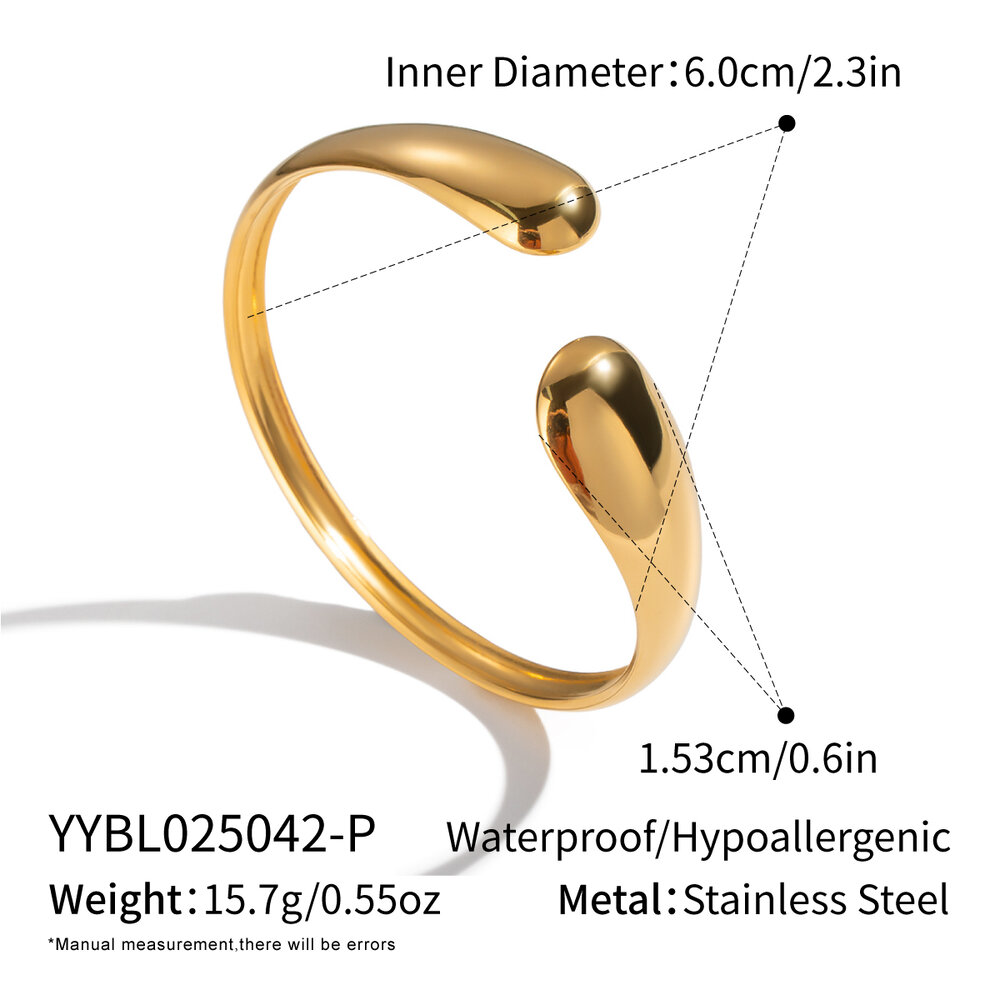 1 Piece Irregular Shape Stainless Steel Waterproof Gold Color Cuff Bangle