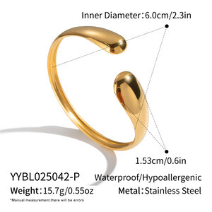 1 Piece Irregular Shape Stainless Steel Waterproof Gold Color Cuff Bangle h5
