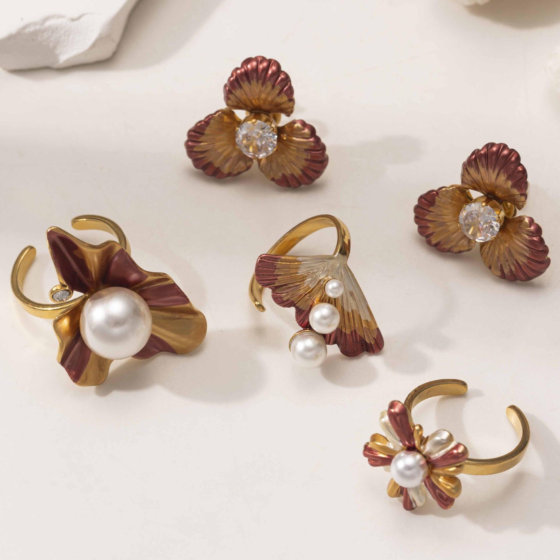 1 Piece Romantic Flower Stainless Steel Waterproof Statement Ring 2