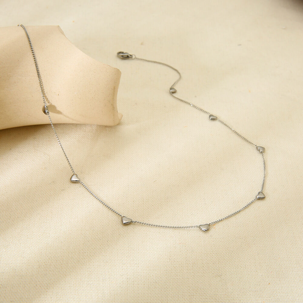 Three Dimensional Heart Shaped Stainless Steel Waterproof Chain DIY Women's Necklace Picture4