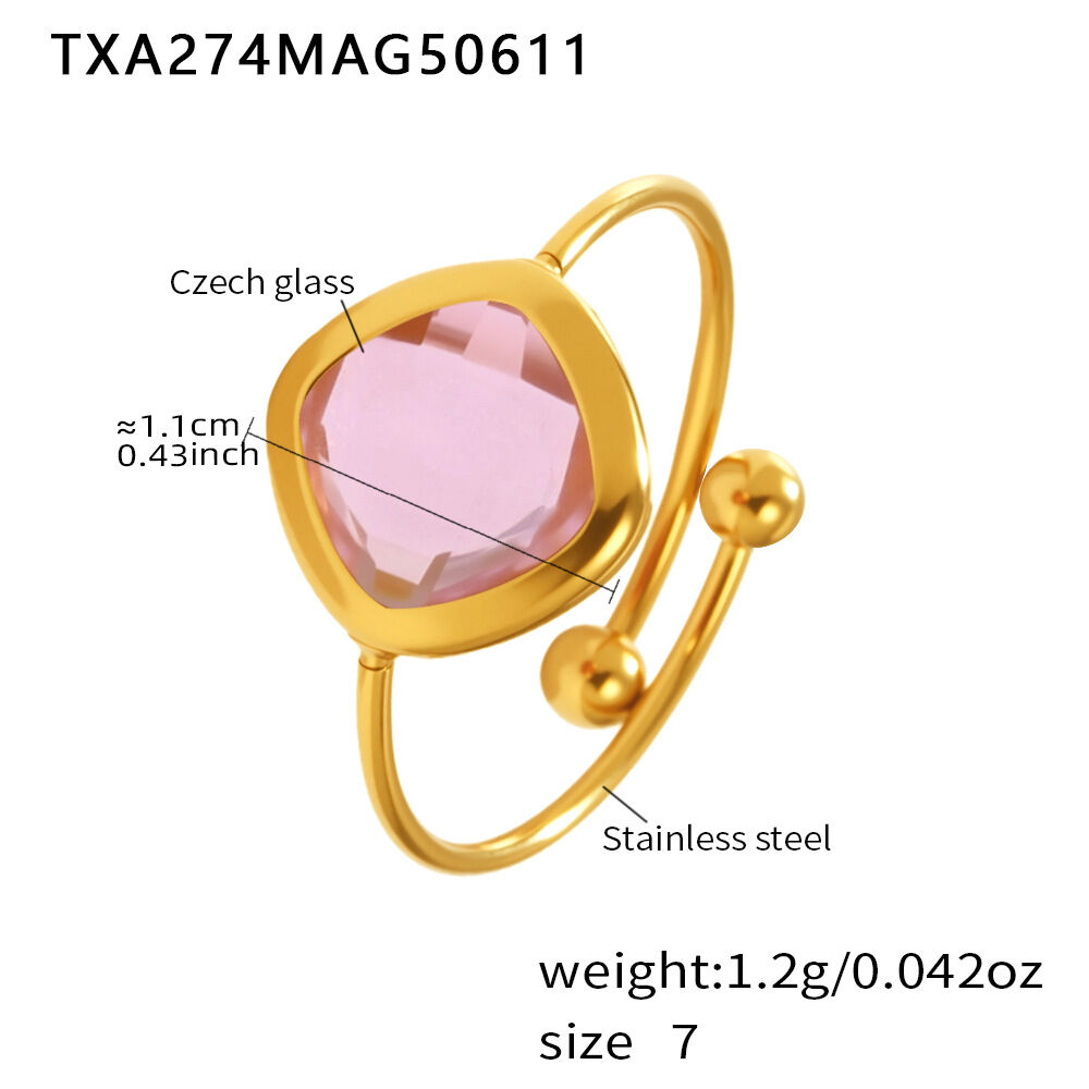Bague élégante rectangulaire en acier inoxydable étanche couleur or (1 pièce) 