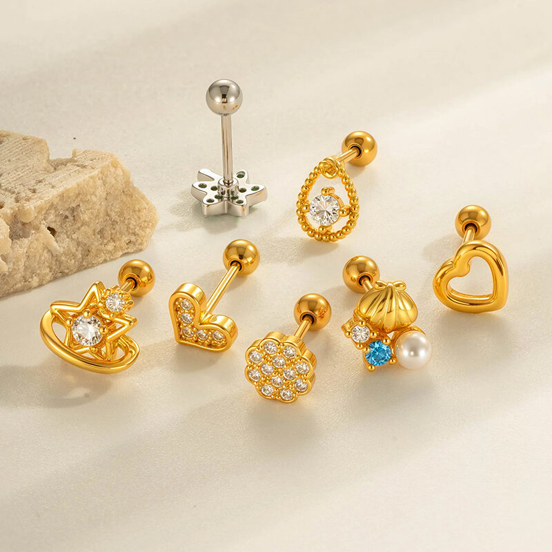 1 Piece Stylish Shell Copper Gold Color Zircon Women's Piercing Earrings h5 Picture4