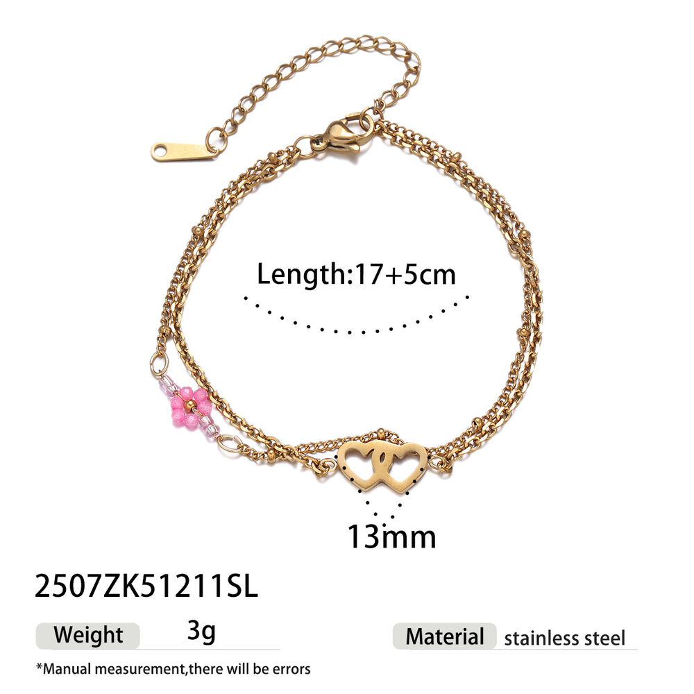 1 Piece Romantic Series Sweet Flower Heart Stainless Steel Waterproof Gold Color Beaded Bracelet