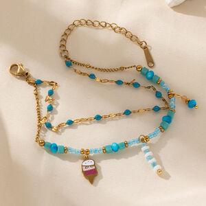 1 Piece Romantic Series Sweet Flower Heart Stainless Steel Waterproof Gold Color Beaded Bracelet h5 Picture3