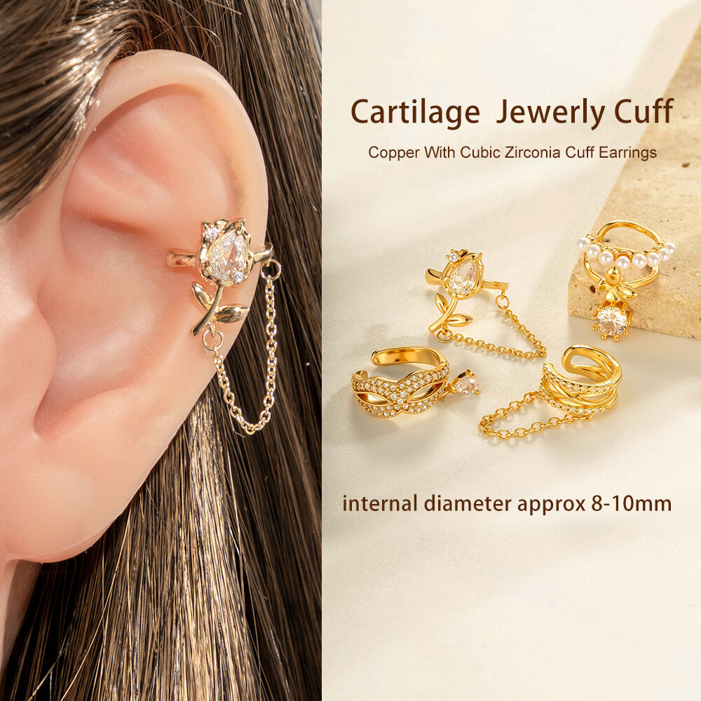 1 Piece Bow Knot Copper Gold Color Zircon Clip-On Earring h5Picture4