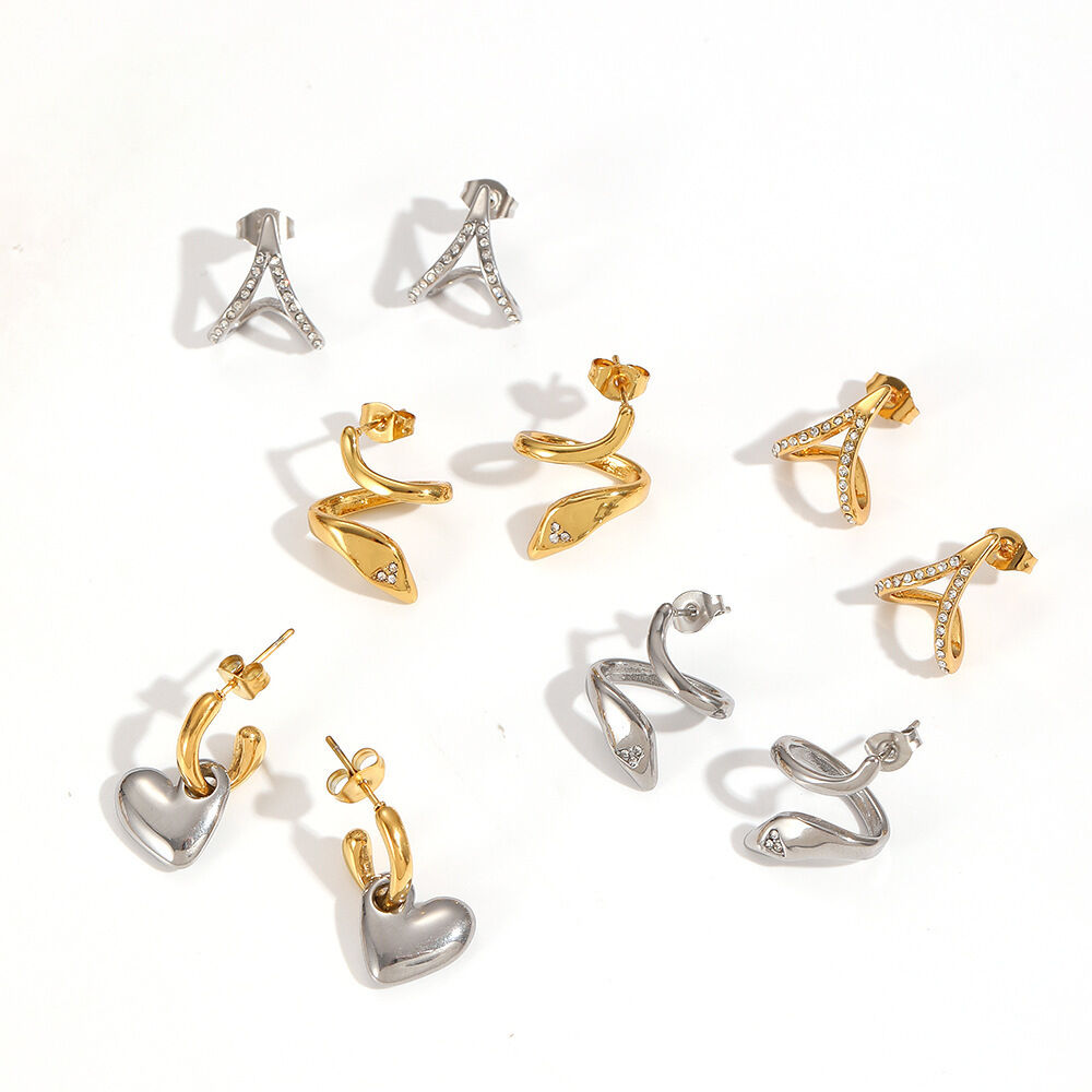 1 Pair Simple Curse Stainless Steel Waterproof Gold Color Women's Stud Earrings Picture4