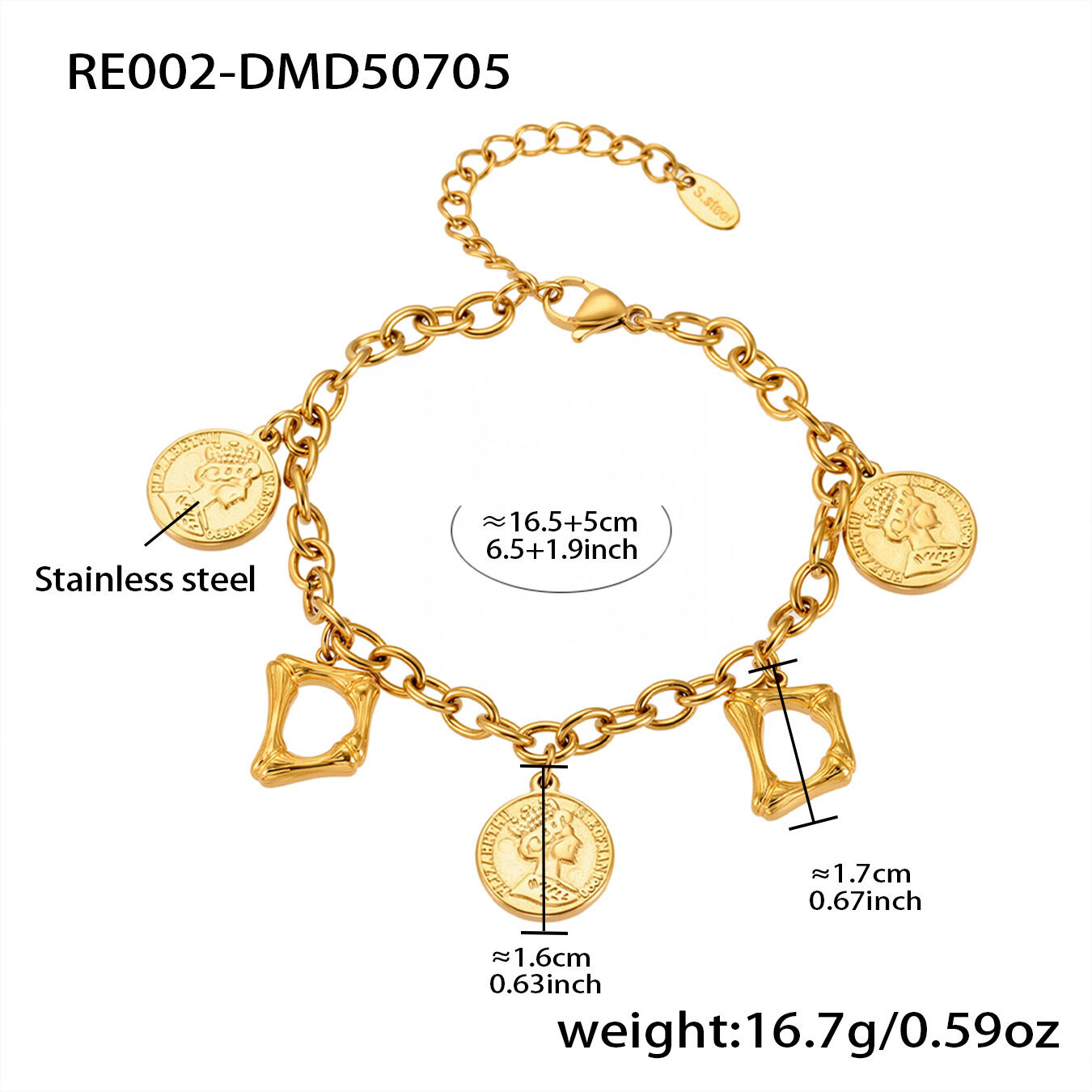 RE002-D Bracciale fai da te in oro 16+5cm Immagine4