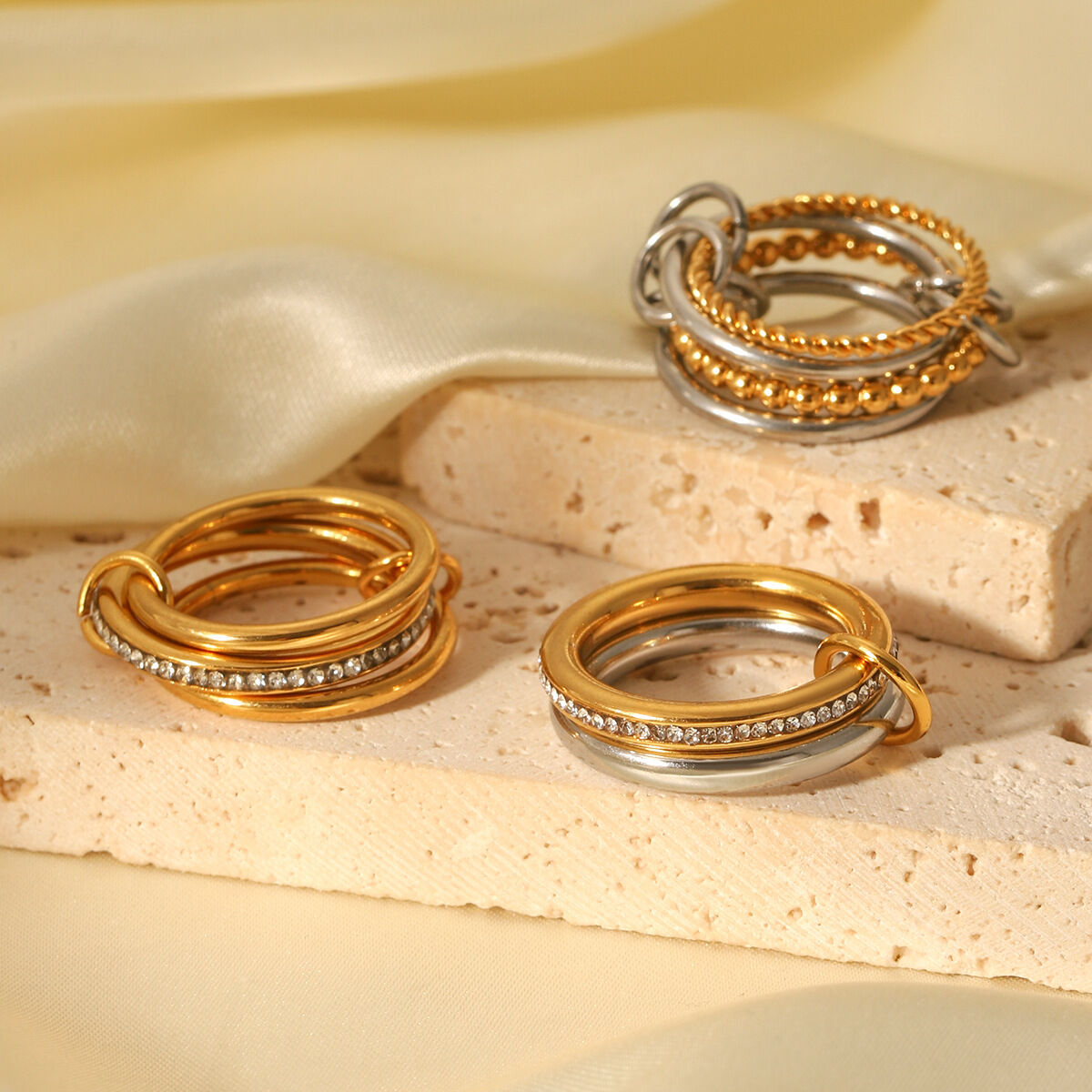 1 Pair Simple Series Daily Geometric Stainless Steel Waterproof  Statement Rings