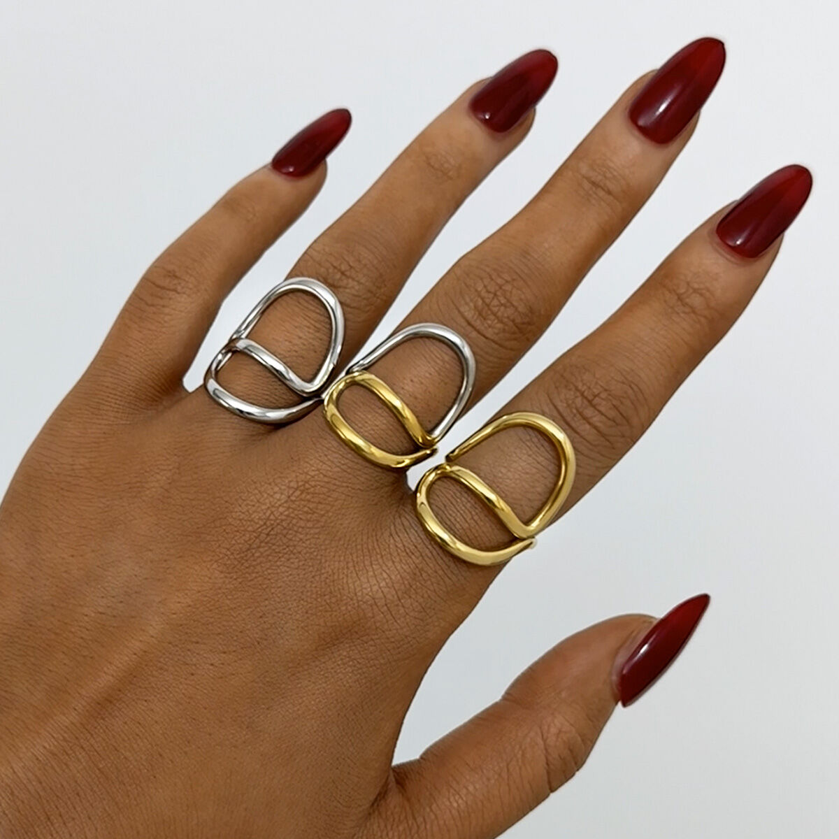 1 Piece Casual Irregular Shape Stainless Steel Waterproof  Gold Color Statement Rings h5 Picture3