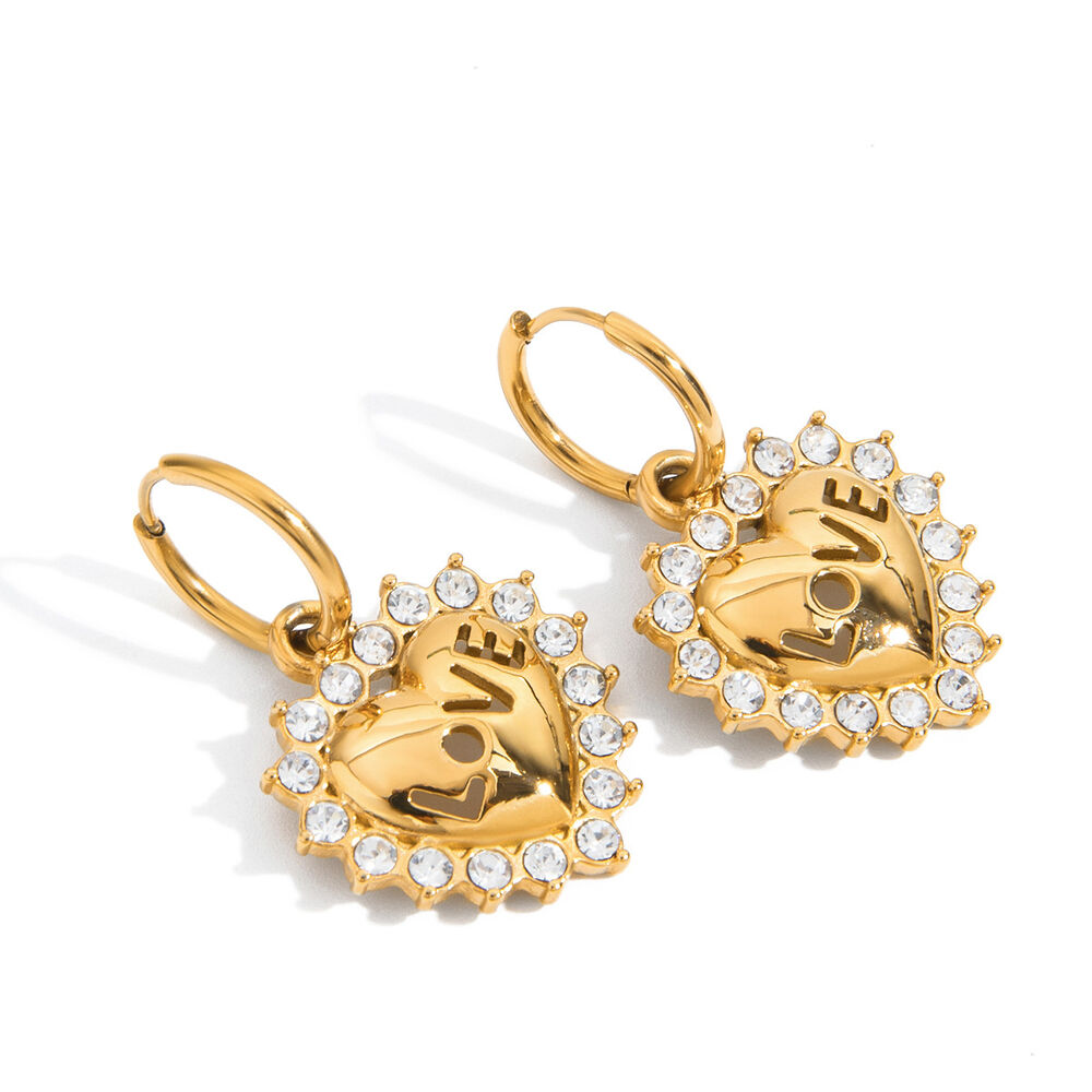 1 Pair Romantic Love Letter Heart Stainless Steel Waterproof Gold Color Women's Drop Earrings
