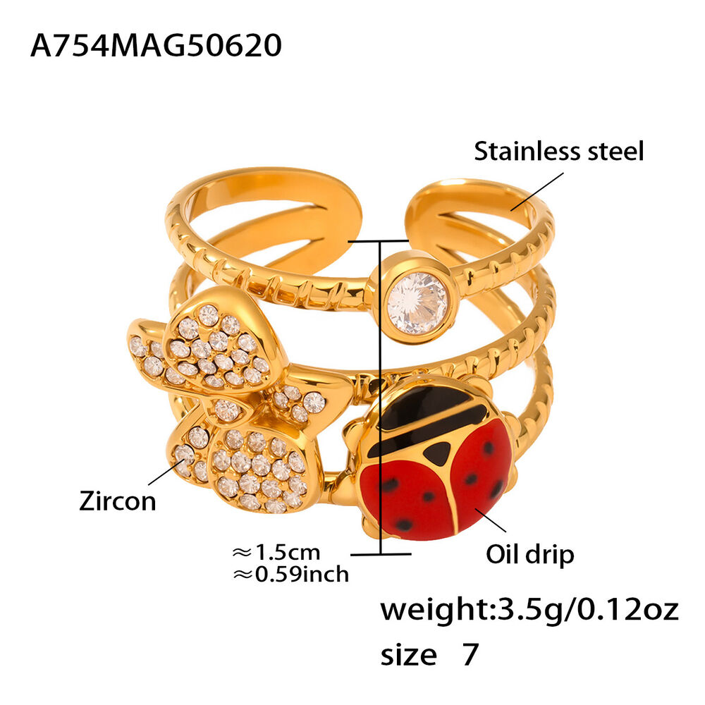 1 Piece Vivid Fruit Stainless Steel Waterproof Gold Color Statement Rings h5Picture2