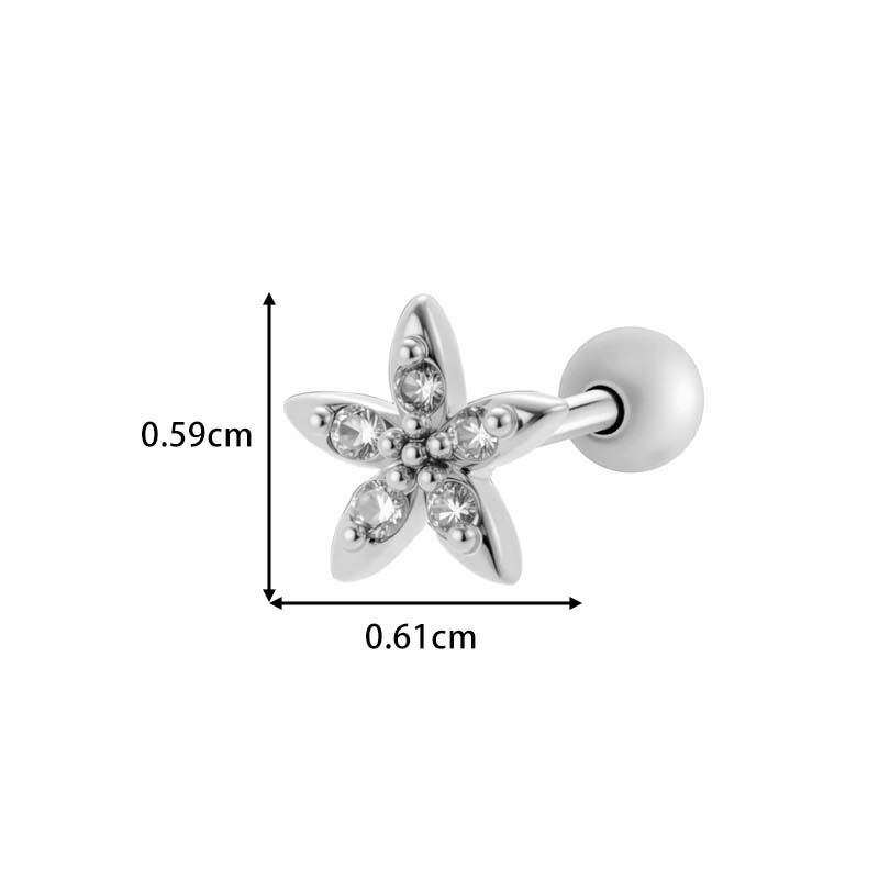 1 Piece Flower Copper Gold Color Zircon Piercing Earring h5 Picture2