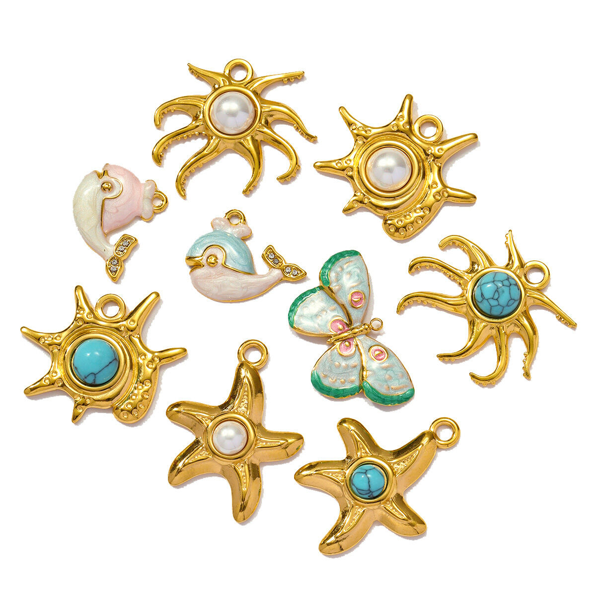 1 pezzo semplice serie fai da te farfalla in acciaio inossidabile impermeabile color oro ciondoli da donna Immagine4