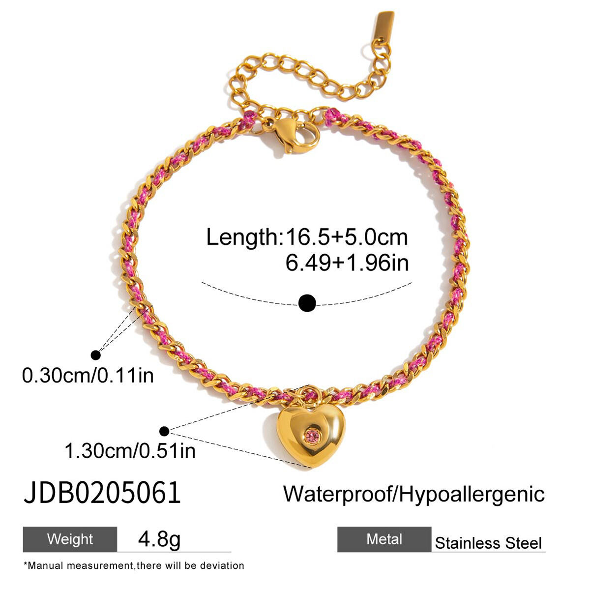 1 Stück Retro-Herz-Armband aus Edelstahl, wasserdicht, goldfarben, geflochten, für Damen Bild2