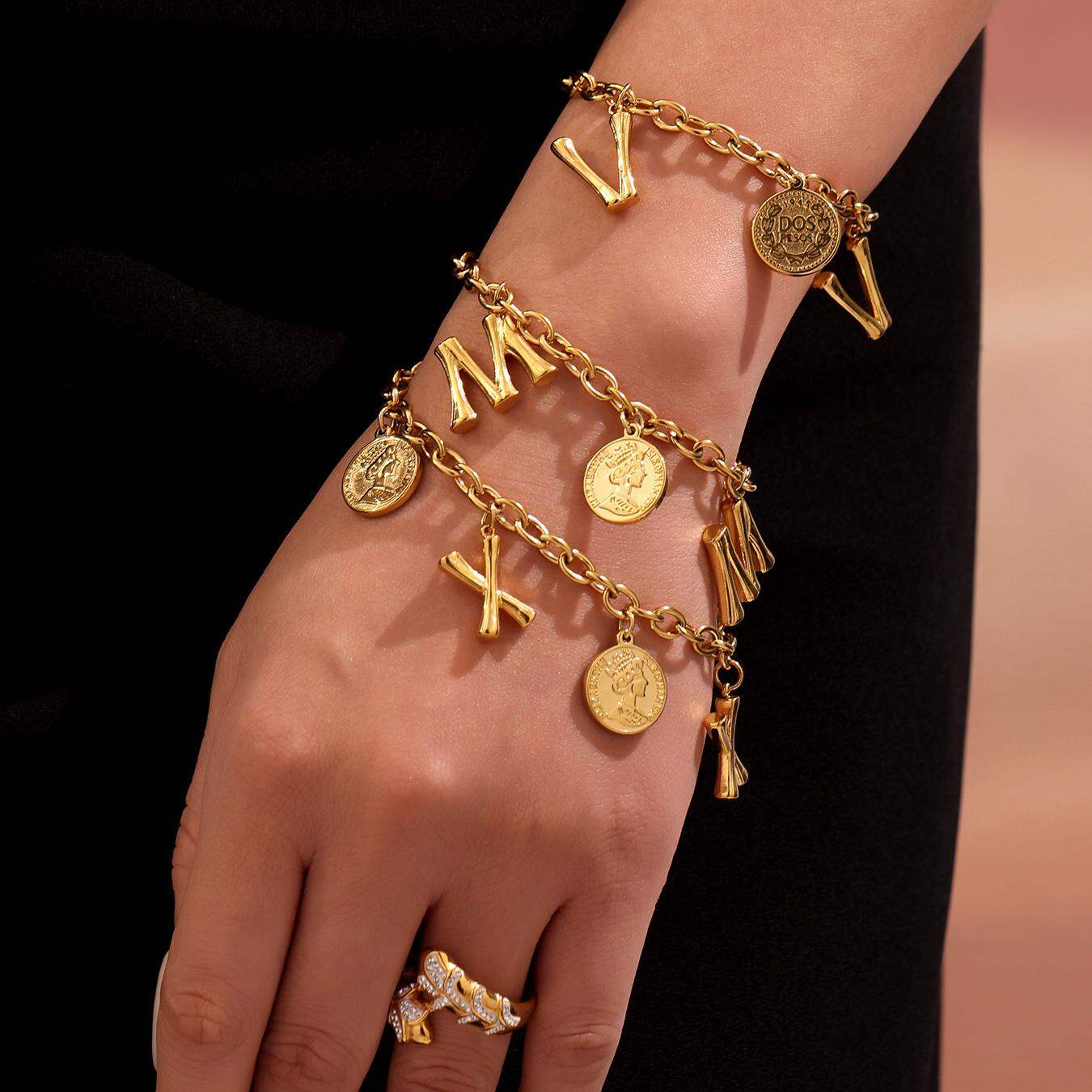 Braccialetti con ciondoli da donna color oro impermeabili in acciaio inossidabile con lettere giornaliere, 1 pezzo h5 Immagine6