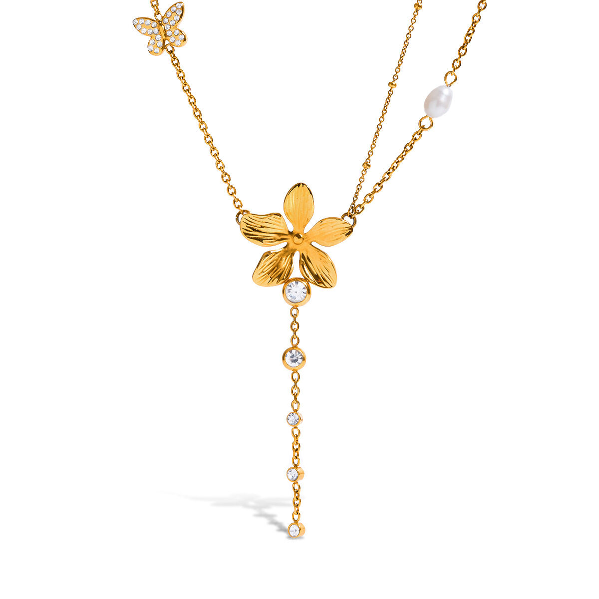 1 pezzo di collana con ciondolo da donna in acciaio inossidabile con nappe a forma di fiore, impermeabile, color oro h5 Immagine9