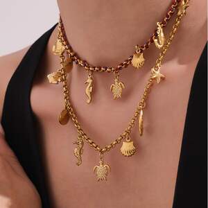 1 Piece Vacation Turtle Stainless Steel Waterproof Gold Color Women's Pendant Necklaces h5 Picture3