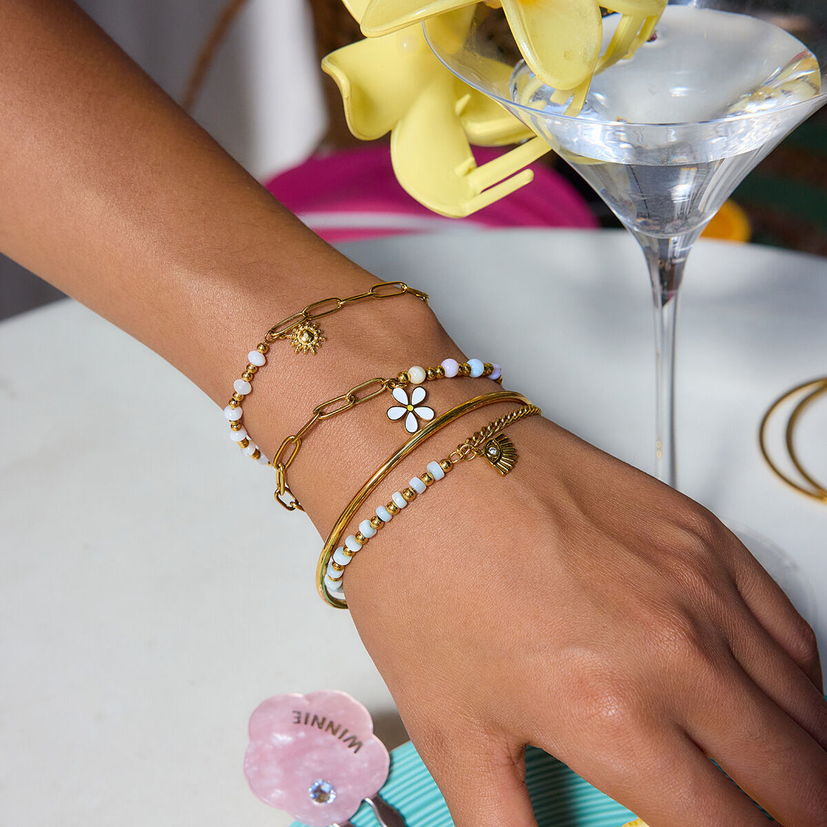 1 Piece Delicate Flower Stainless Steel Waterproof Gold Color Women's Charm Bracelets Picture5