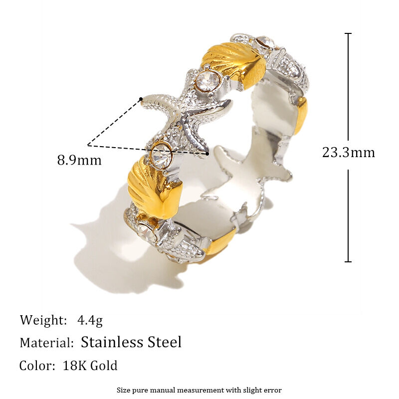 1 Piece Designable Starfish & Shell Stainless Steel Waterproof Gold Color Statement Rings h5 Picture8