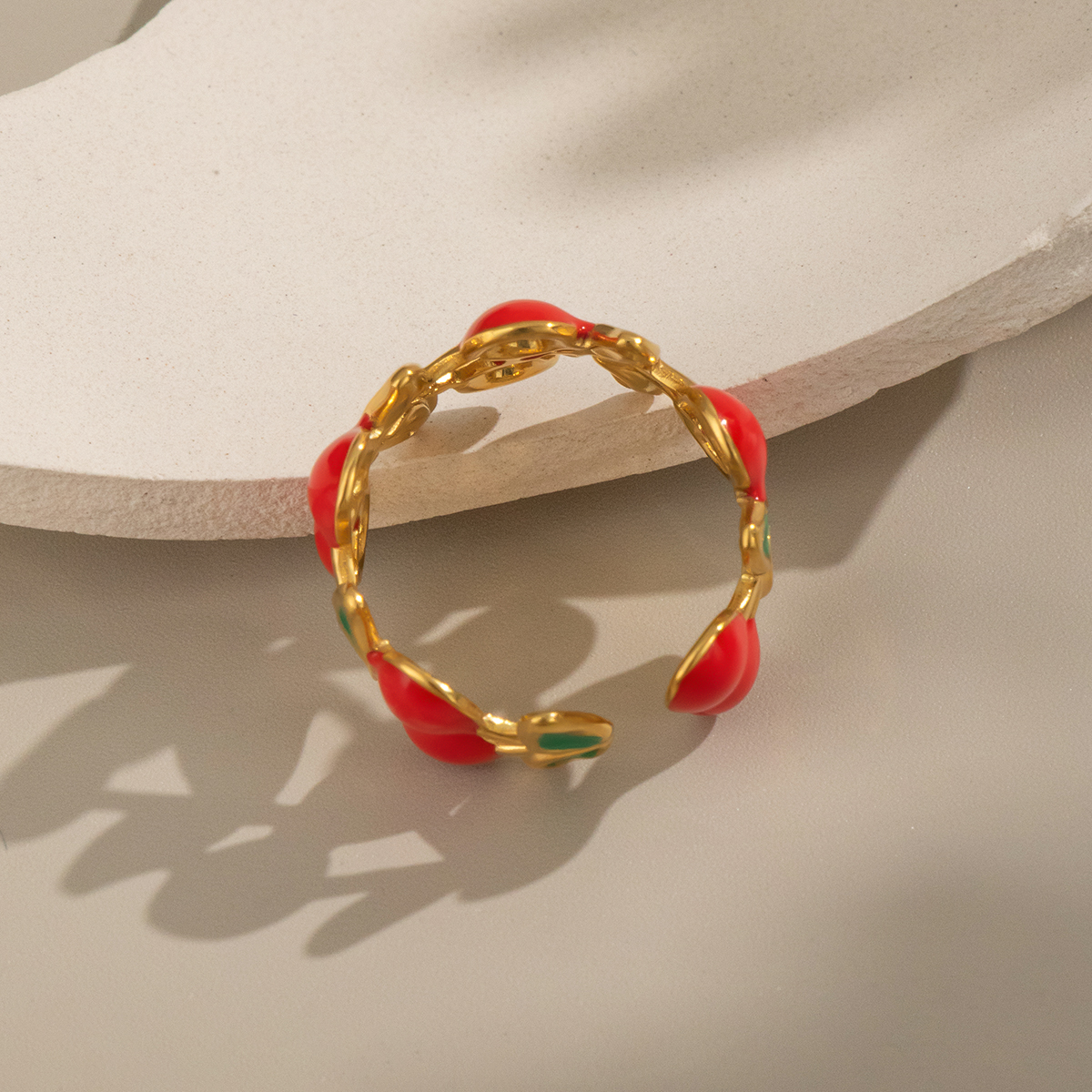 1 Piece Romantic Series Sweet Cherry Stainless Steel Waterproof Gold Color Statement Rings h5 Picture5
