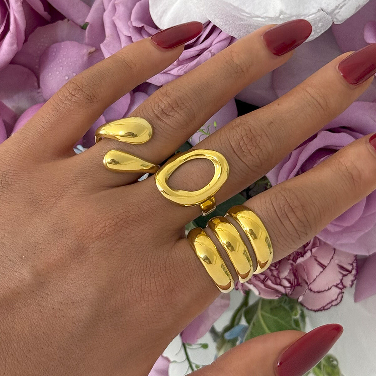 1 Piece  Simple Irregular Shape Stainless Steel Waterproof  Gold Color Statement Rings 2
