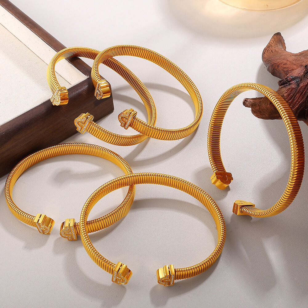 1 Piece Stainless Steel Waterproof Gold Color Cuff Bangle