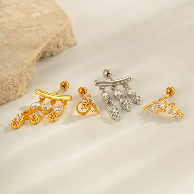 1 orecchino piercing in zircone color rame e oro