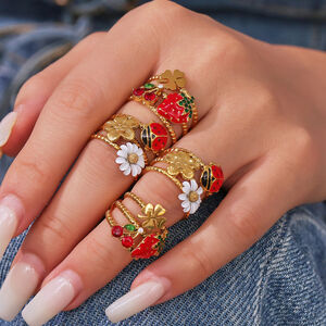 1 Piece Vivid Insect Stainless Steel Waterproof Gold Color Zircon Statement Rings h5 Picture4