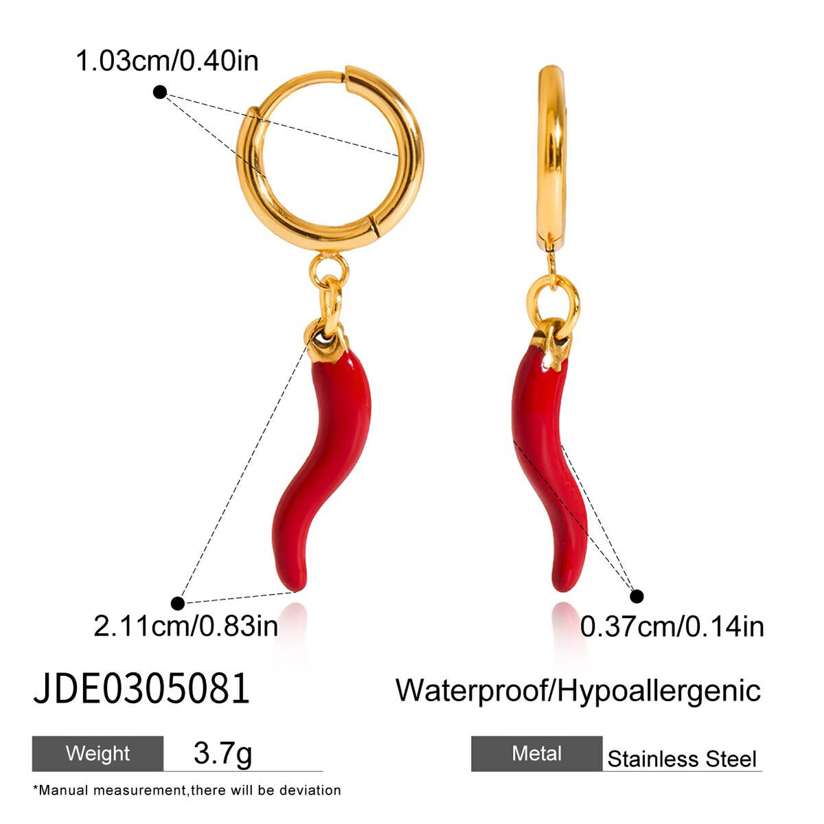 1 Pair Bold Red Chili Stainless Steel Waterproof Gold Color Women's Drop Earrings h5 Picture2