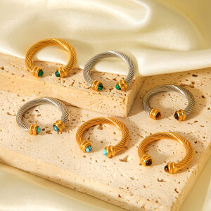 1 Stück ringförmiger, wasserdichter Statement-Ring aus Edelstahl in Goldfarbe mit Naturstein h5 Bild9