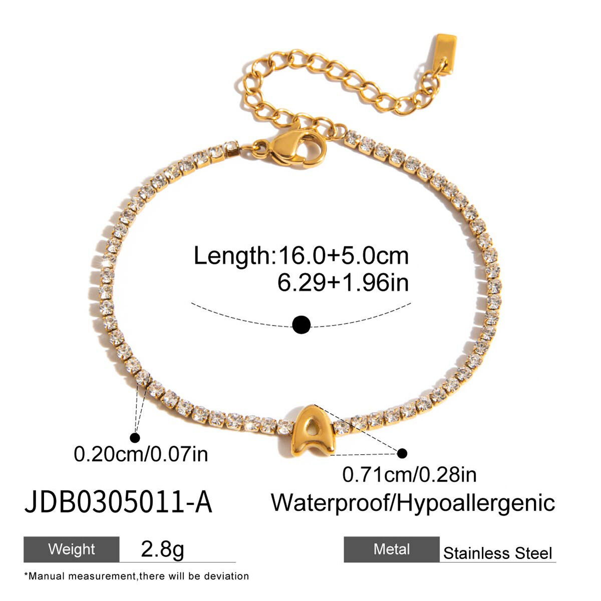 1 Piece Delicate Letter Stainless Steel Waterproof Gold Color Women's Charm Bracelets Picture2