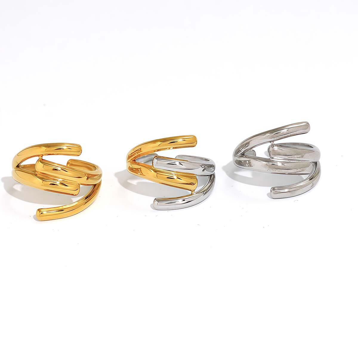Anelli minimalisti color oro impermeabili in acciaio inossidabile dalla forma irregolare, casual e semplice, da 1 pezzo h5 Immagine4